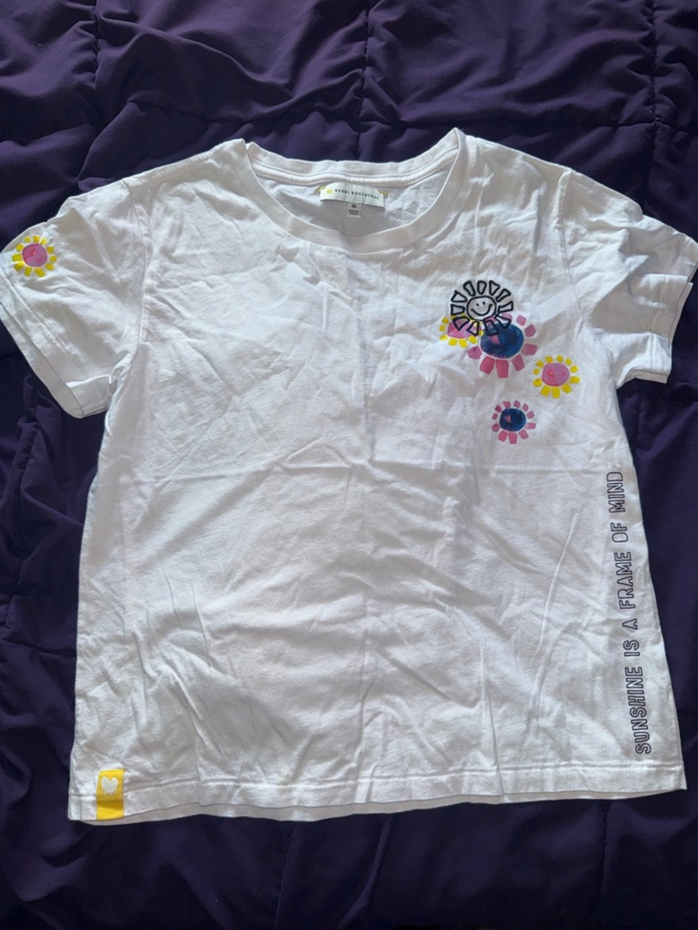 Rosenthal White Kids T-Shirt with Pink & Yellow Flower Graphics